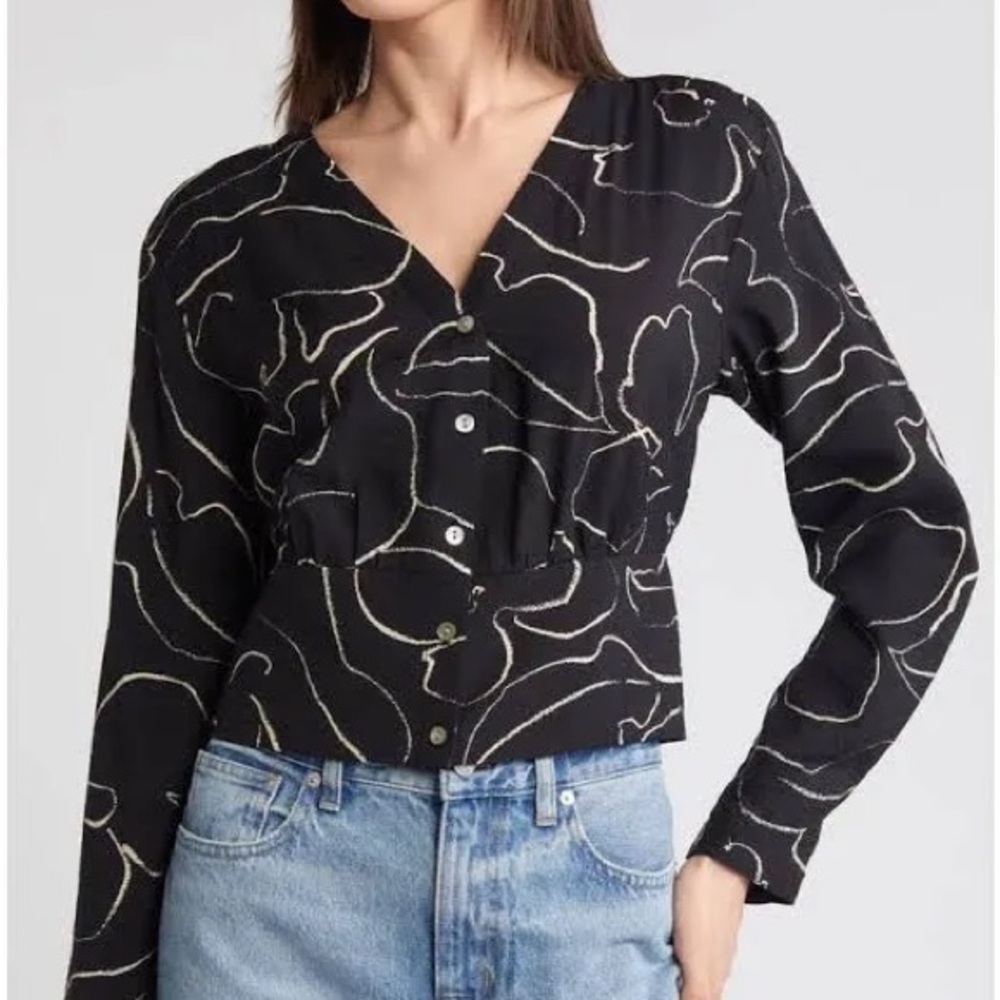 Madewell Black and White Abstract Floral Blouse